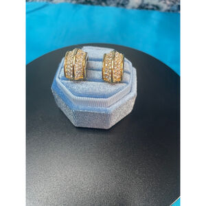 Christian Dior Gold Clip Earrings Rhinestone Encrusted Vintage VGC